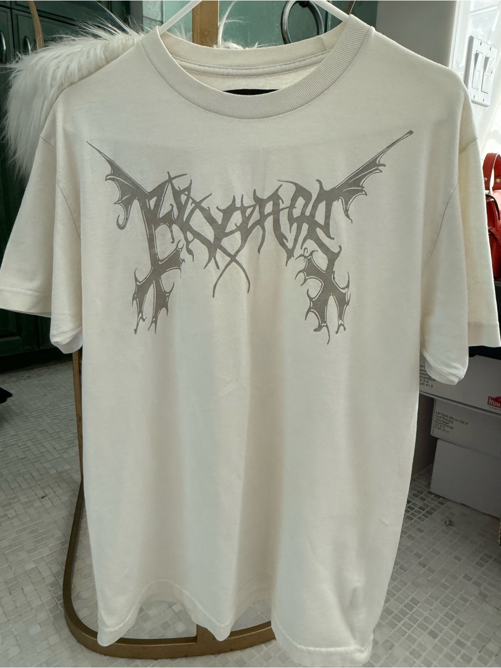 Revenge Clothing Cream Short-Sleeve Graphic Tee with Gray Logo